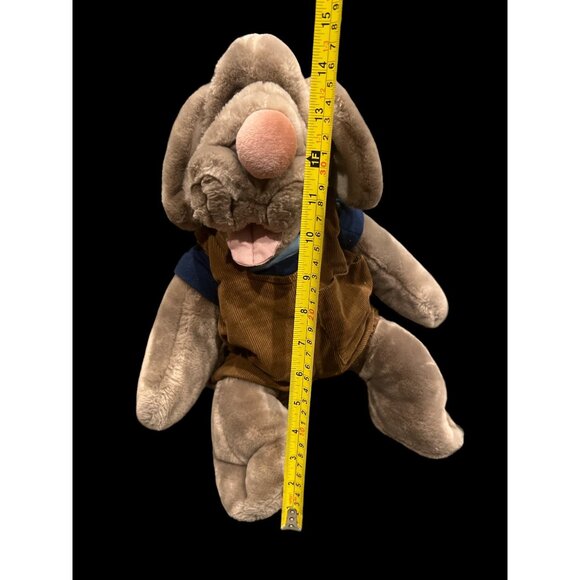 Ganz Vintage 1981 Wrinkles Plush Dog Hand Puppet Tan Pup Brown Corduroy Overalls - Picture 2 of 9